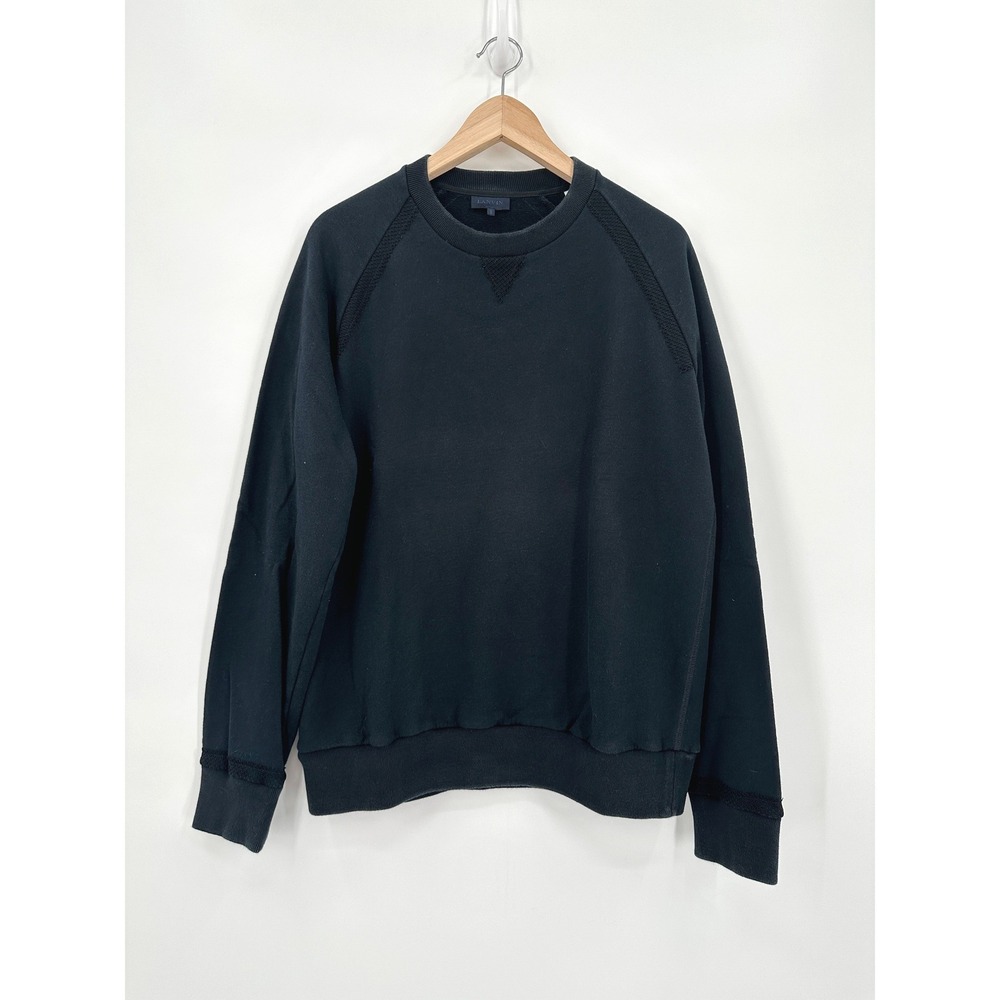Lanvin Mens Black Mesh Detail Raglan Crewneck Sweatshirt Size L French Luxury